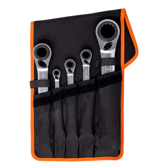 4-in-1 Ratcheting Ring Wrench Set - 5 Pcs