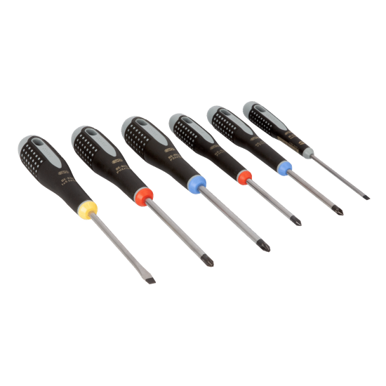 ERGO™ Slotted/Phillips/Pozidriv Screwdriver Set with Rubber Grip - 6 Pcs