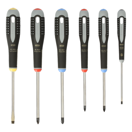 ERGO™ Slotted/Phillips/Pozidriv Screwdriver Set with Rubber Grip - 6 Pcs