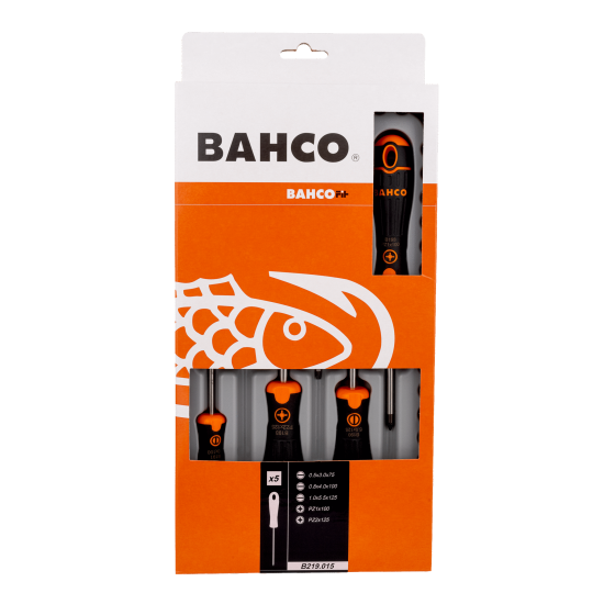 BahcoFit Slotted/Pozidriv Screwdriver Set with Rubber Grip - 5 Pcs