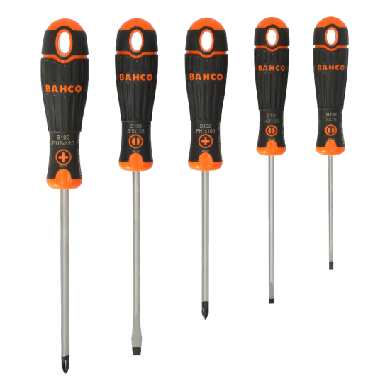 BahcoFit Slotted/Pozidriv Screwdriver Set with Rubber Grip - 5 Pcs