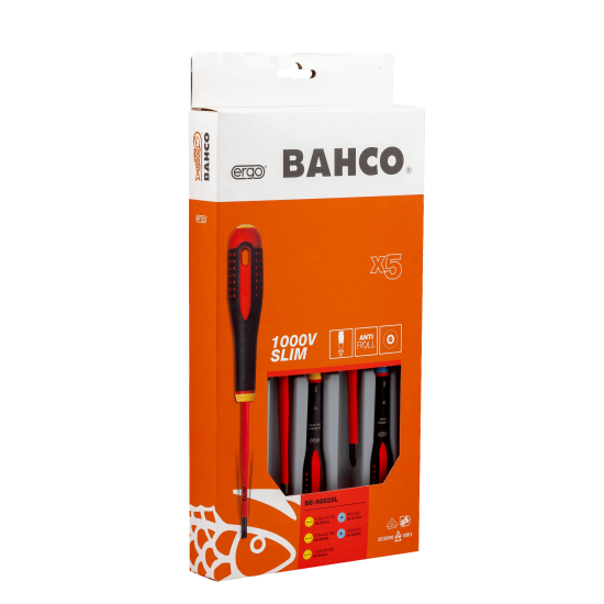 ERGO™ Slim VDE Insulated Slotted and Pozidriv Screwdriver Set with 3-Component Handle - 5 Pcs