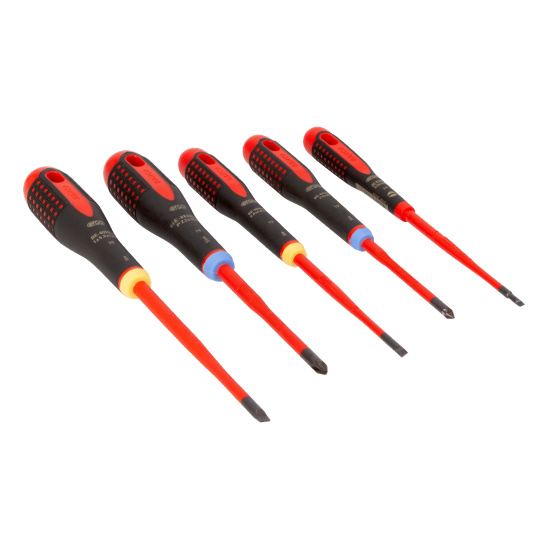 ERGO™ Slim VDE Insulated Slotted and Pozidriv Screwdriver Set with 3-Component Handle - 5 Pcs