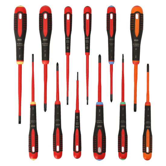 ERGO™ Slim VDE Insulated Slotted, Phillips, Pozidriv, Torx and Plus-Minus Screwdriver Set - 12 Pcs