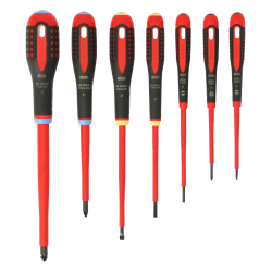 ERGO™ VDE Insulated Slotted and Pozidriv Screwdriver Set with 3-Component Handle - 7 Pcs