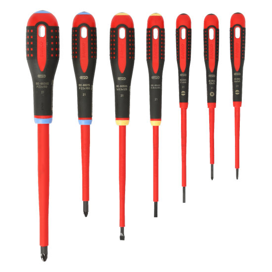 ERGO™ VDE Insulated Slotted and Pozidriv Screwdriver Set with 3-Component Handle - 7 Pcs