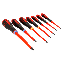 ERGO™ VDE Insulated Slotted and Pozidriv Screwdriver Set with 3-Component Handle - 7 Pcs