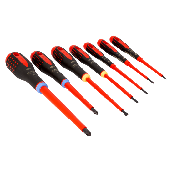 ERGO™ VDE Insulated Slotted and Pozidriv Screwdriver Set with 3-Component Handle - 7 Pcs