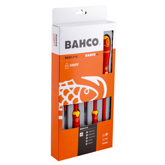 BahcoFit VDE Insulated Slotted and Pozidriv Screwdriver Set with Multi-Component Handle - 5 Pcs