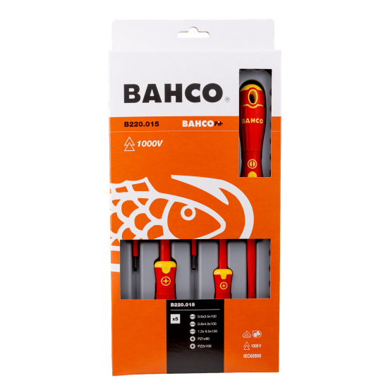 BahcoFit VDE Insulated Slotted and Pozidriv Screwdriver Set with Multi-Component Handle - 5 Pcs