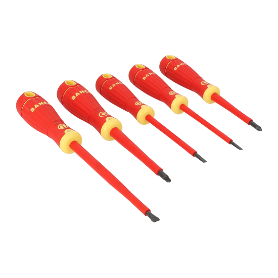 BahcoFit VDE Insulated Slotted and Pozidriv Screwdriver Set with Multi-Component Handle - 5 Pcs