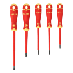BahcoFit VDE Insulated Slotted and Pozidriv Screwdriver Set with Multi-Component Handle - 5 Pcs