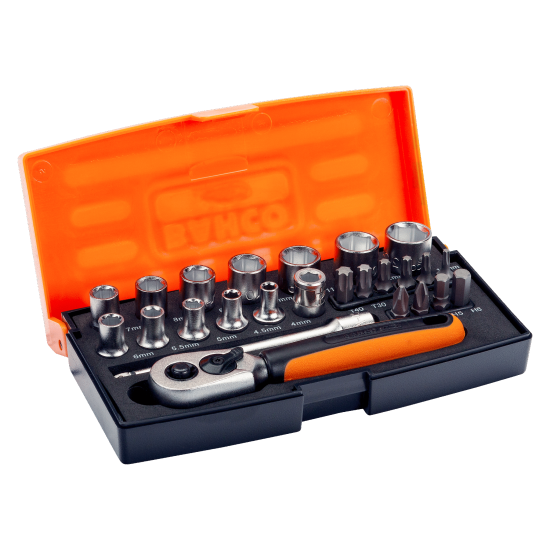 1/4" Square Drive Socket Set with Metric Hex and Screwdriver Bits 25 Pcs