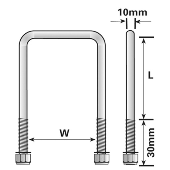 U Bolt and clamp assembly 40x80 + 30mm.