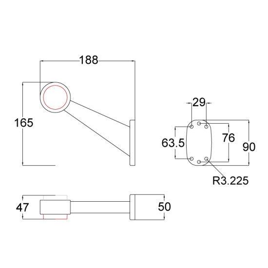 WAS 10-30V LED Right Hand Red / White 45 Degree Outline Marker & Reflector WAS 10-30V LED Right Hand Red / White 45 Degree Outline Marker & Reflector